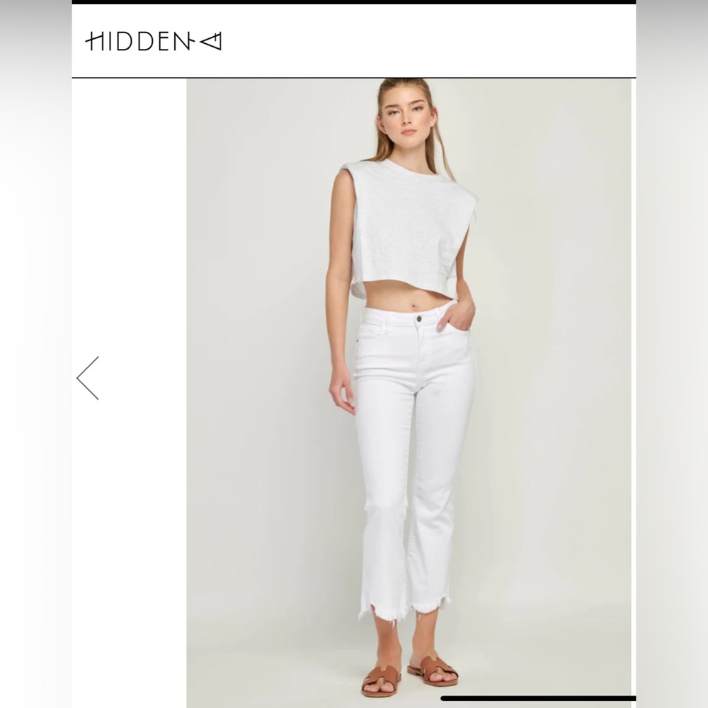 Designer HIDDEN white flare crop jeans with frayed edges size 27